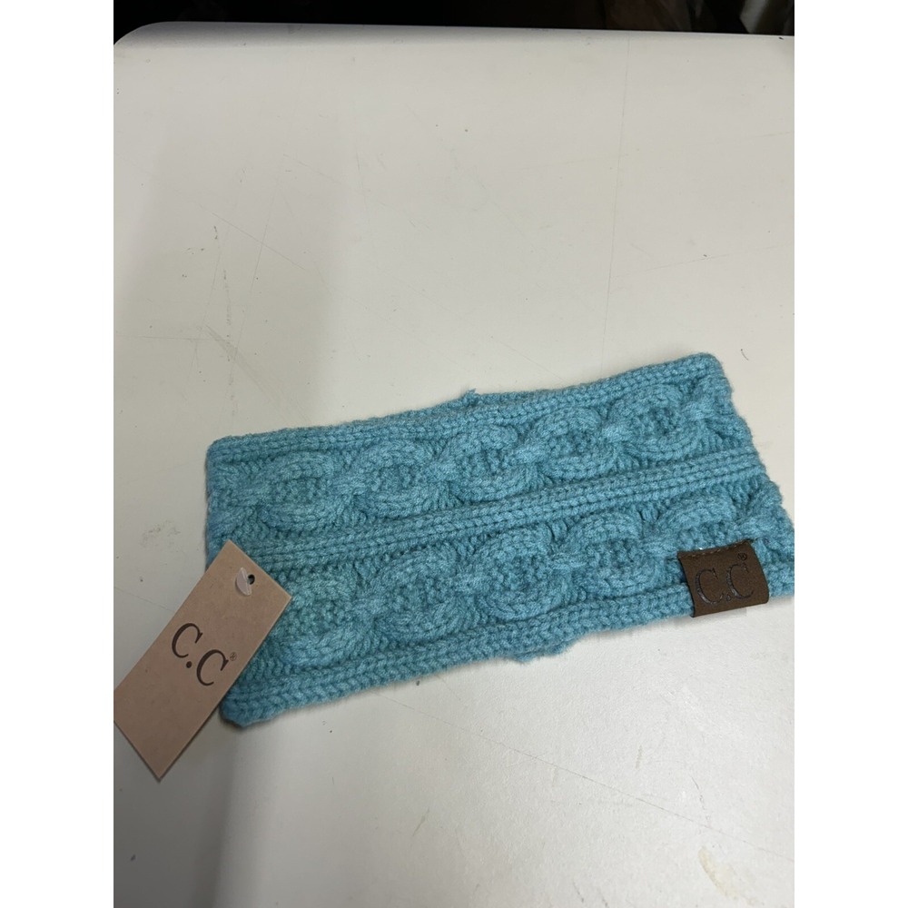 C.C Headband Soft Stretch Winter Warm Cable Knit Fuzzy Ear Warmer-Turquoise Gree